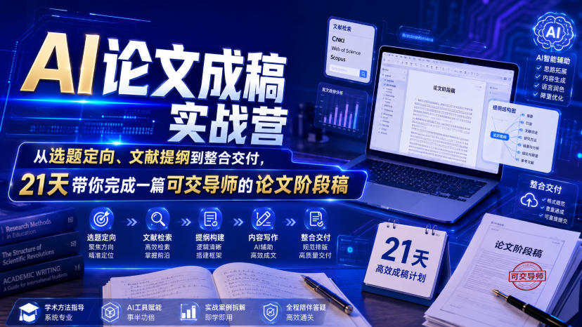 AI论文成稿实战营，从选题定向、文献提纲到整合交付，21天带你完成一篇可交导师的论文阶段稿-AI学习资源网