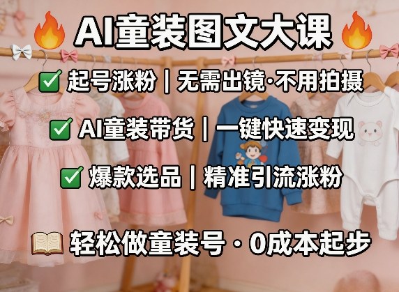 AI童装图文剪辑，某社群童装图文大课，起号涨粉、AI童装带货、爆款选品，无需出镜和拍摄-AI学习资源网