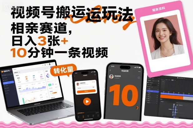 视频号搬运玩法，相亲赛道，日入3张+，10分钟一条视频-AI学习资源网