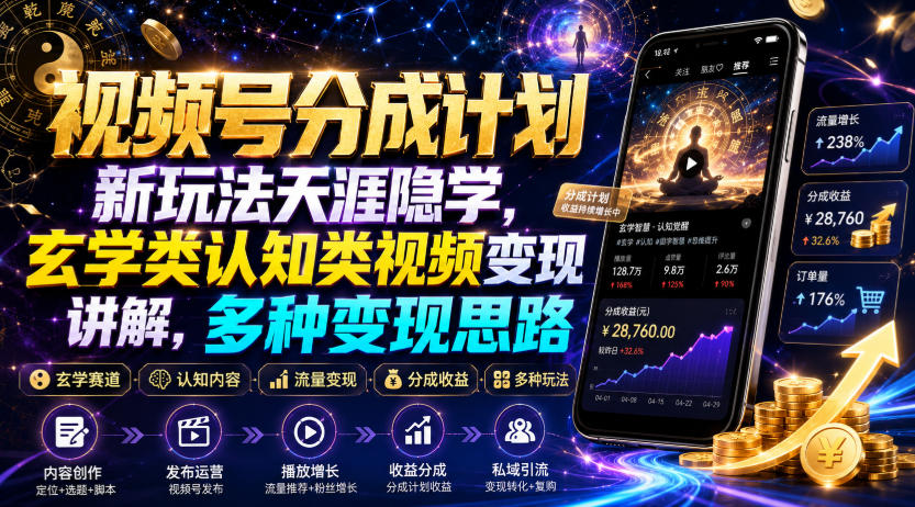 视频号分成计划新玩法天涯隐学，玄学类认知类视频变现讲解，多种变现思路-AI学习资源网