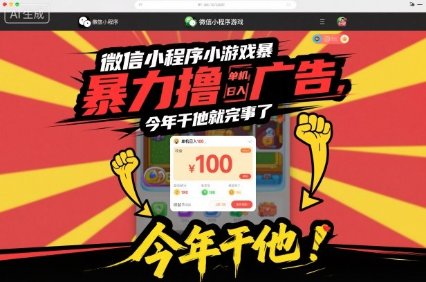 微信小程序小游戏暴力撸广告，单机日入100，今年干他就完事了-AI学习资源网