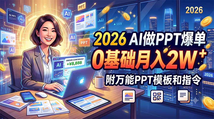 2026 AI做PPT爆单，0基础月入2W，附万能PPT模板和指令-AI学习资源网