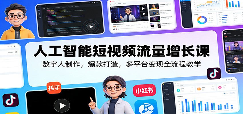 人工智能短视频流量增长课:数字人制作,爆款打造,多平台变现全流程教学-AI学习资源网