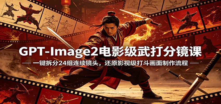 GPT-Image2电影级武打分镜课：一键拆分24组连续镜头，还原影视级打斗画面制作流程-AI学习资源网