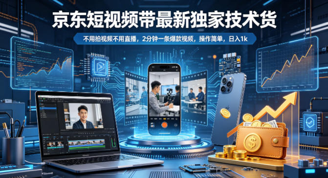 京东短视频带货最新独家技术，不用拍视频不用直播，2分钟一条爆款视频，操作简单，日入1k+【揭秘】-AI学习资源网