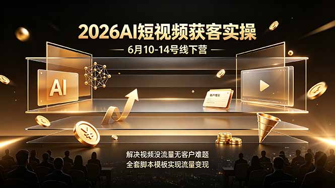 2026AI短视频获客实操6月10-14号线下营，解决视频没流量无客户难题，全套脚本模板实现流量变现-AI学习资源网