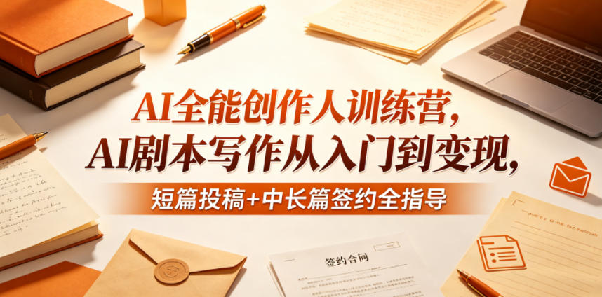AI全能创作人训练营，AI剧本写作从入门到变现，短篇投稿+中长篇签约全指导-AI学习资源网