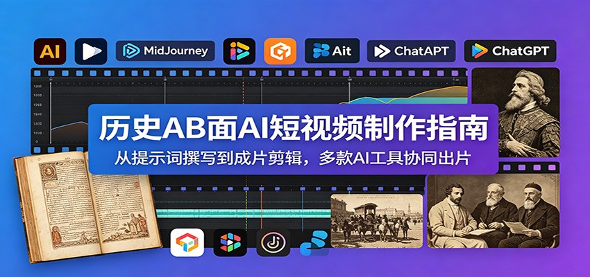 历史AB面AI短视频制作指南：从提示词撰写到成片剪辑，多款AI工具协同出片-AI学习资源网