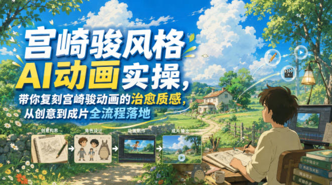 宫崎骏风格AI动画实操,带你复刻宫崎骏动画的治愈质感,从创意到成片全流程落地-AI学习资源网