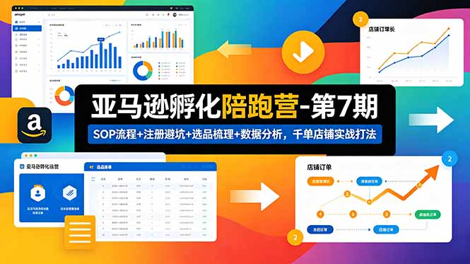 亚马逊孵化陪跑营-第7期：SOP流程+注册避坑+选品梳理+数据分析，千单店铺实战打法-AI学习资源网