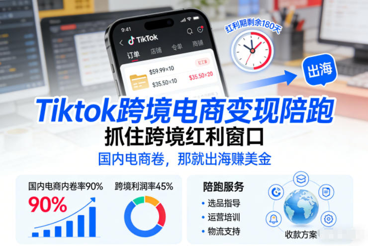 Tiktok跨境电商变现陪跑，抓住跨境红利窗口，国内电商卷，那就出海賺美金-AI学习资源网