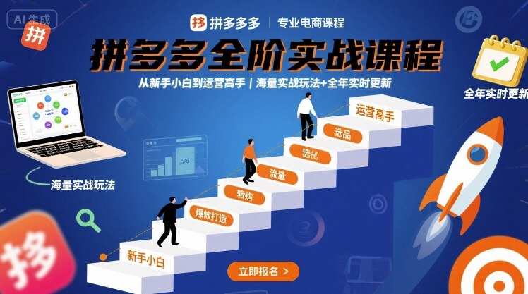 拼多多全阶实战课程,从新手小白到运营高手,海量实战玩法+全年实时更新【2025年10月更新】-AI学习资源网