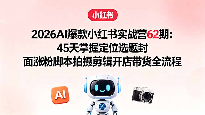 2026AI爆款小红书实战营62期:45天掌握定位选题封面涨粉脚本拍摄剪辑开店带货全流程-AI学习资源网