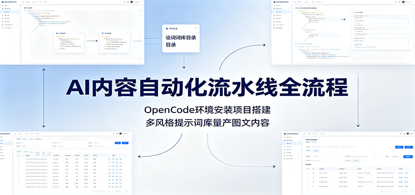 AI内容自动化流水线全流程:OpenCode环境安装项目搭建,多风格提示词库量产图文内容-AI学习资源网