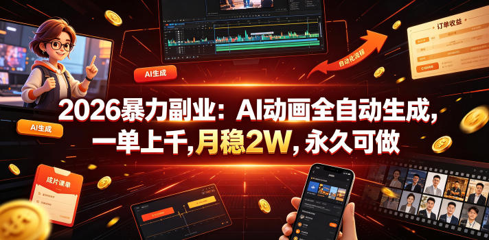 2026暴力副业：AI动画全自动生成，一单上千，月稳2W，永久可做【揭秘】-AI学习资源网