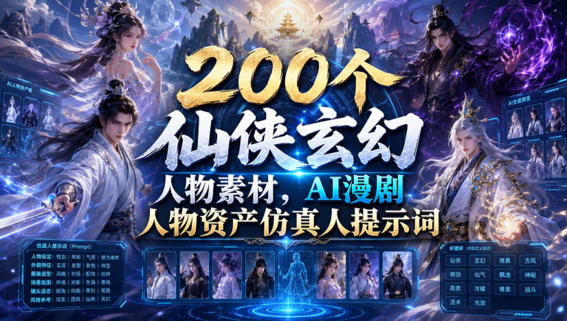 200个仙侠玄幻人物素材，AI漫剧人物资产仿真人提示词-AI学习资源网