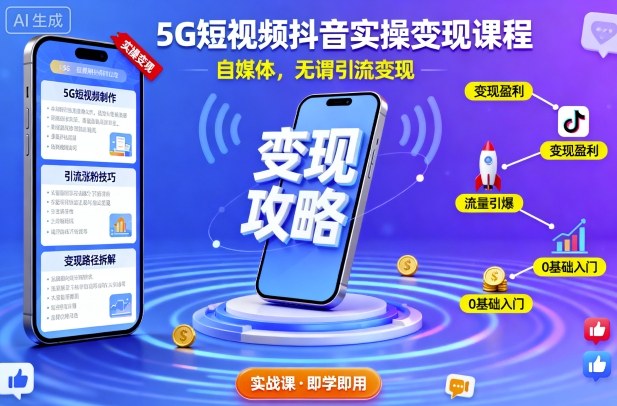5G短视频抖音实操变现课程，自媒体，无谓引流变现-AI学习资源网