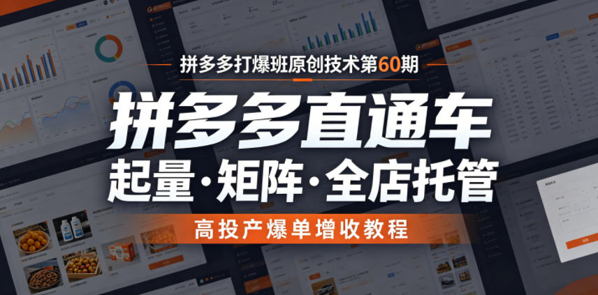 拼多多打爆班原创技术第60期，拼多多直通车，起量・矩阵・全店托管，高投产爆单增收教程-AI学习资源网