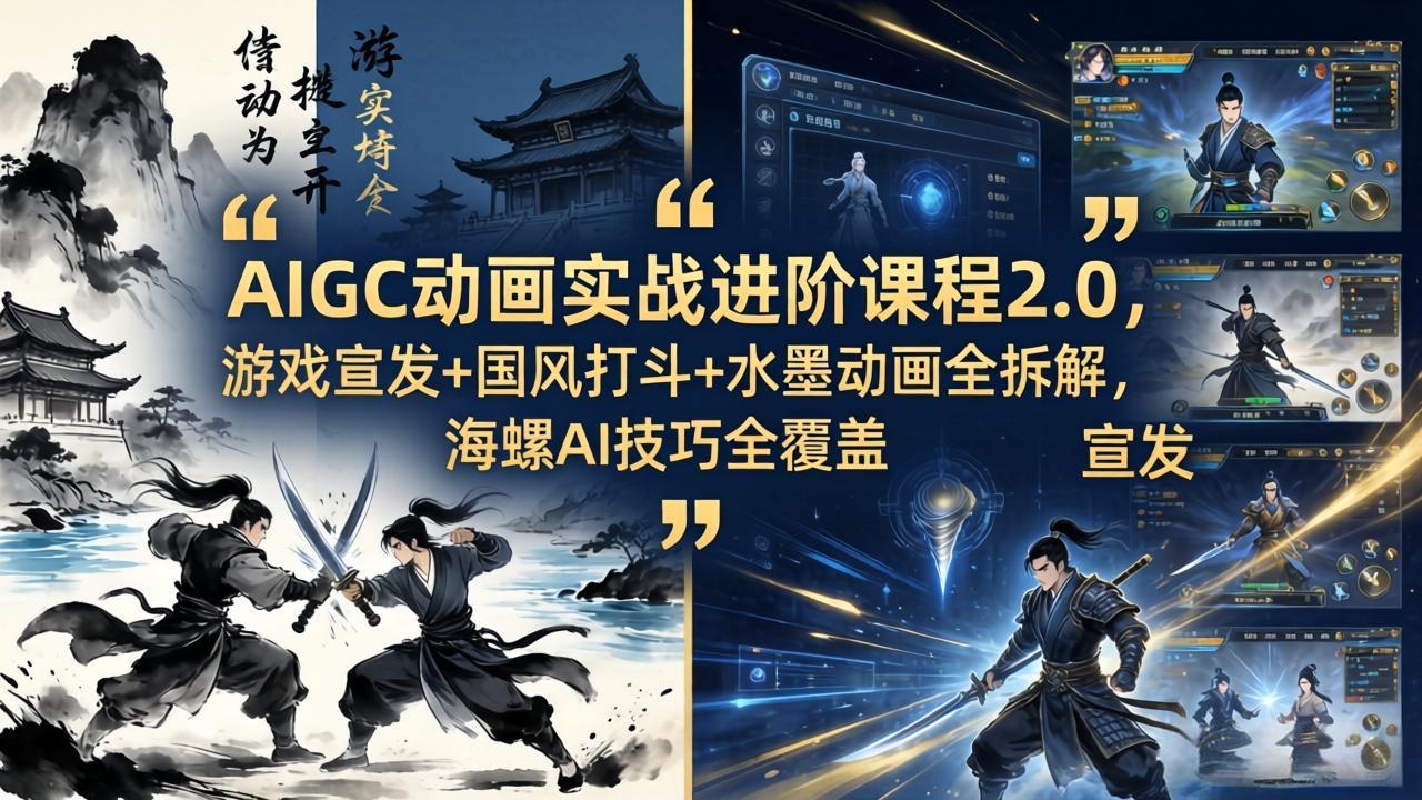 AIGC动画实战进阶课程2.0，游戏宣发+国风打斗+水墨动画全拆解，海螺AI技巧全覆盖-AI学习资源网