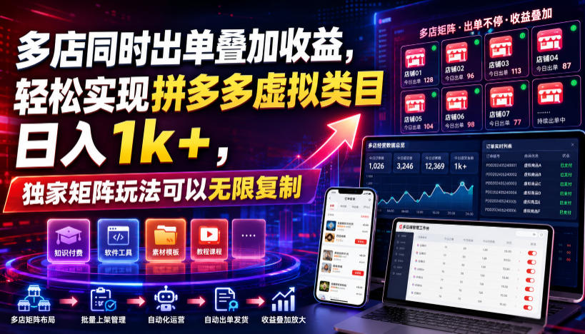 多店同时出单叠加收益,轻松实现拼多多虚拟类目日入1k+,独家矩阵玩法可以无限复制【揭秘】-AI学习资源网