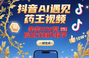 抖音AI遇见药王视频，条条10W赞，快速起千粉万粉号，傻瓜式制作教学-AI学习资源网