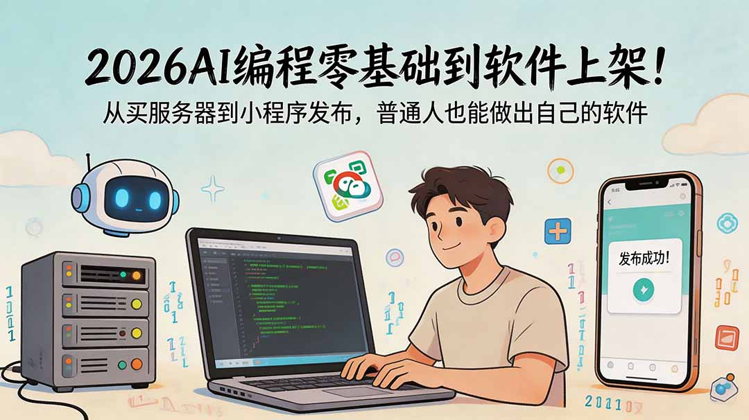 2026AI编程零基础到软件上架！从买服务器到小程序发布，普通人也能做出自己的软件-AI学习资源网