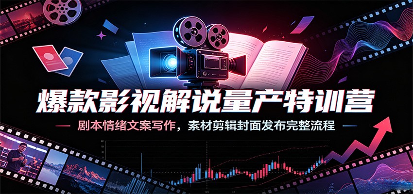 爆款影视解说量产特训营：剧本情绪文案写作，素材剪辑封面发布完整流程-AI学习资源网