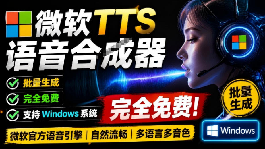 微软TTS免费语音配音生成器，完全免费，支持多语音、多音色选择，Windows系统专用TTS语音合成器-AI学习资源网