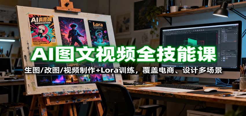 AI图文视频全技能课：生图/改图/视频制作+Lora训练，覆盖电商 、设计多场景-AI学习资源网