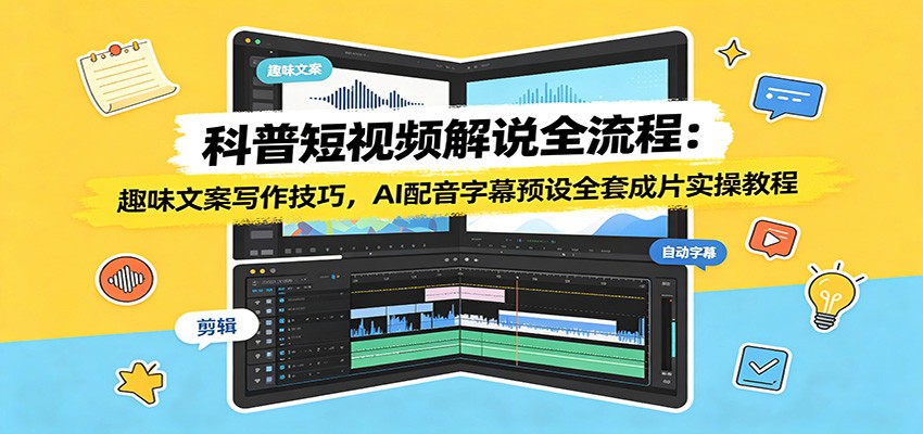 科普短视频解说全流程:趣味文案写作技巧,AI配音字幕预设全套成片实操教程-AI学习资源网