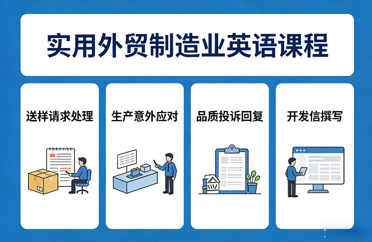 实用外贸制造业英语课程，教你专业处理送样请求、应对生产意外、回复品质投诉、撰写开发信等-AI学习资源网