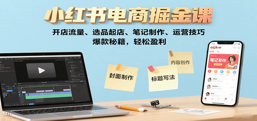 小红书电商掘金课：开店流量、选品起店、笔记制作、运营技巧，爆款秘籍，轻松盈利-AI学习资源网