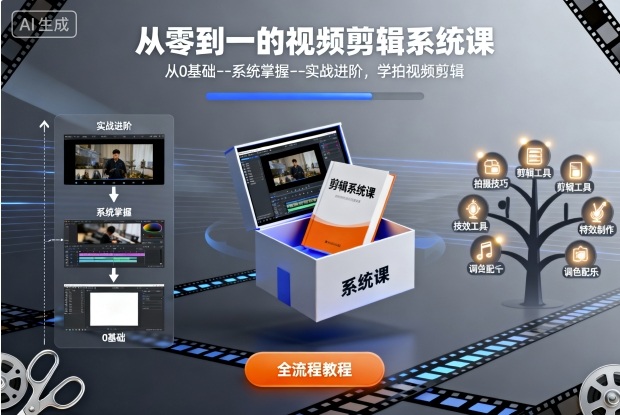 从零到一的视频剪辑系统课，从0基础–系统掌握–实战进阶，学拍视频剪辑-AI学习资源网