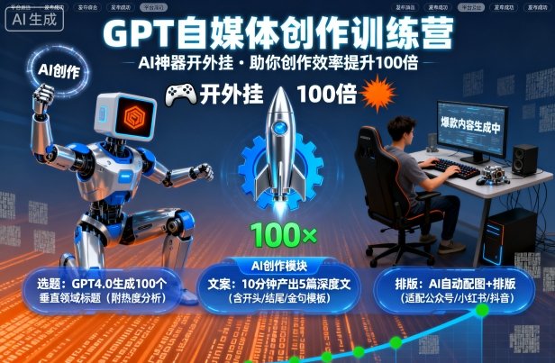 GPT自媒体创作训练营：AI神器开外挂，助你创作效率提升100倍-AI学习资源网