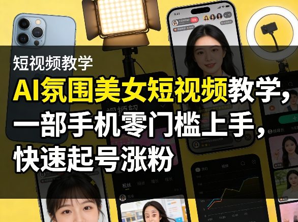 AI氛围美女短视频教学，一部手机零门槛上手，快速起号涨粉-AI学习资源网