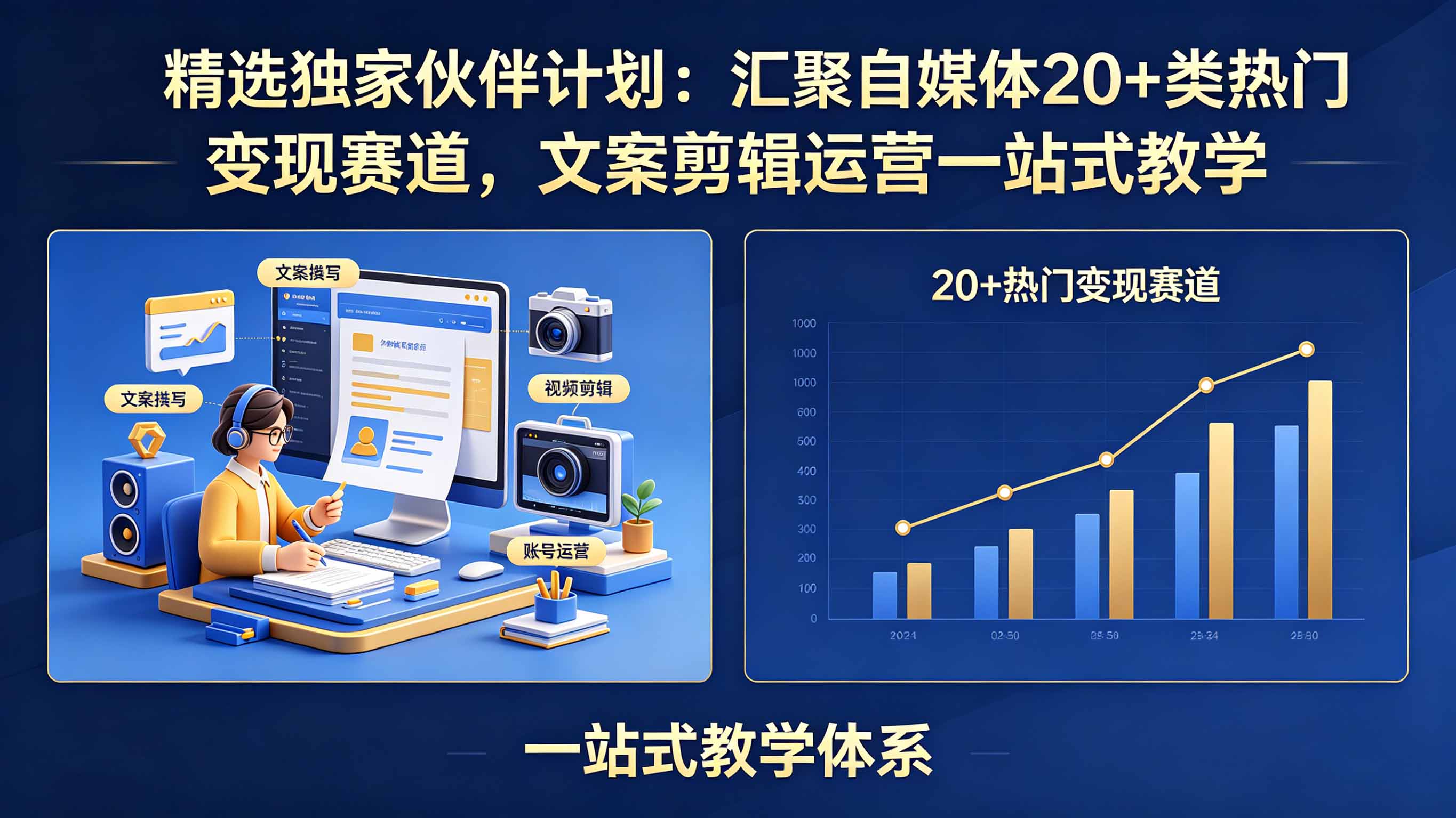 精选独家伙伴计划：汇聚自媒体20+类热门变现赛道，文案剪辑运营一站式教学-AI学习资源网