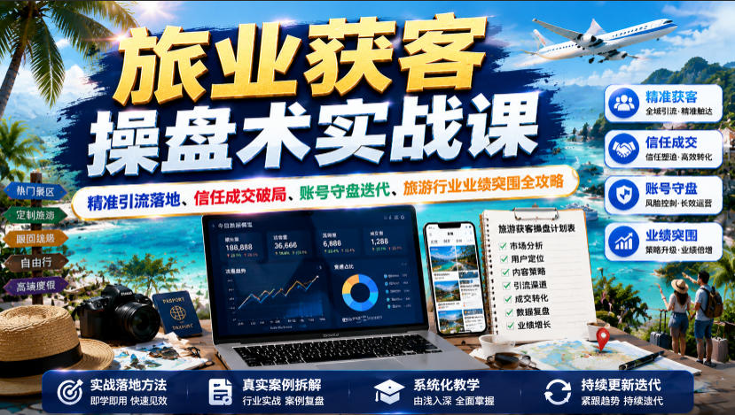 旅业获客操盘术实战课|精准引流落地、信任成交破局、账号守盘迭代、旅游行业业绩突围全攻略-AI学习资源网