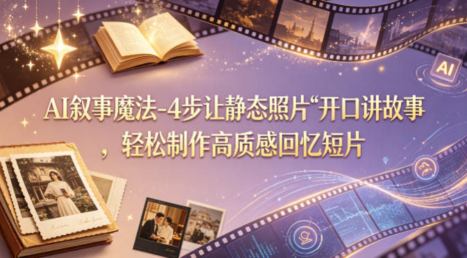 AI叙事魔法-4步让静态照片“开口讲故事”，轻松制作高质感回忆短片-AI学习资源网