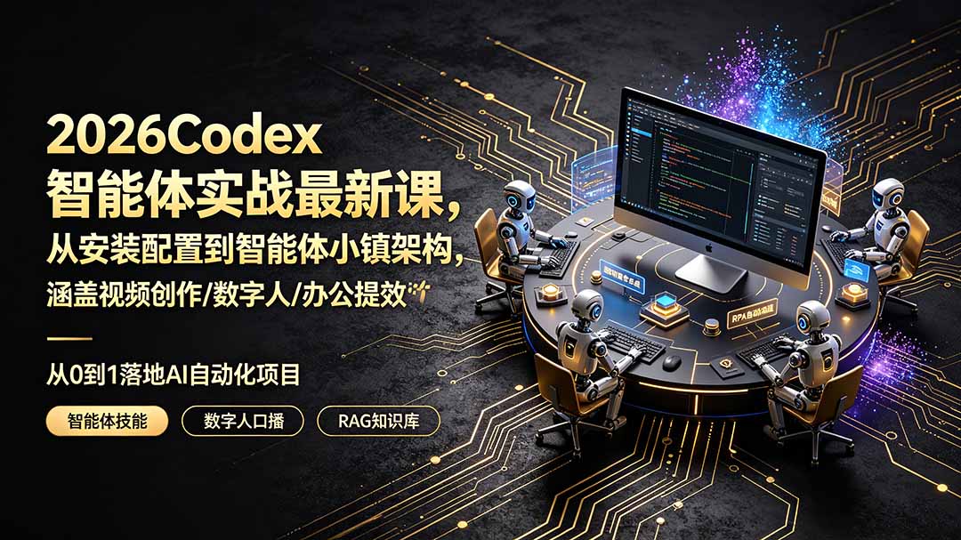 2026Codex智能体实战最新课，从安装配置到智能体小镇架构，涵盖视频创作/数字人/办公提效全技能-AI学习资源网