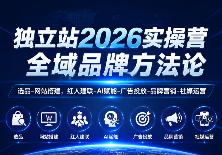 独立站2026实操营，全域品牌方法论，选品-网站搭建，红人建联-AI赋能-广告投放-品牌营销-社煤运营-AI学习资源网