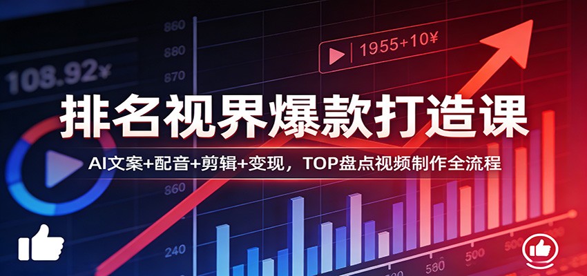排名视界爆款打造课:AI文案+配音+剪辑+变现,TOP盘点视频制作全流程-AI学习资源网