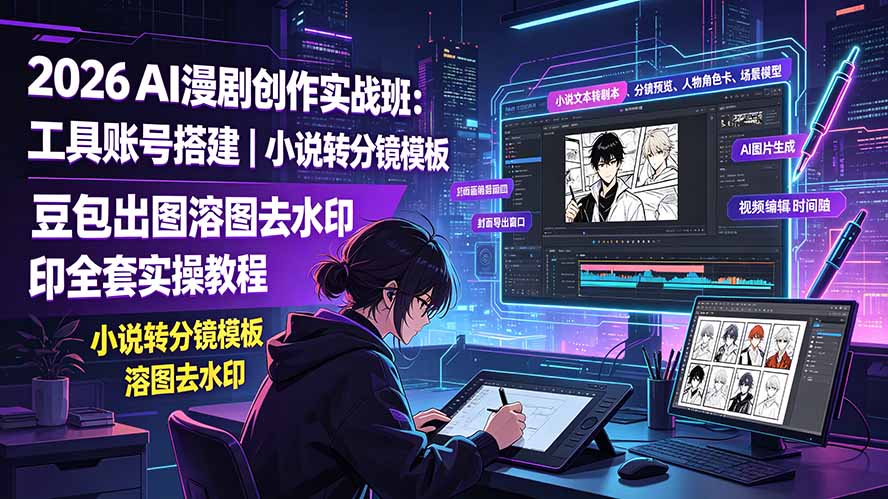 2026AI漫剧创作实战班:工具账号搭建|小说转分镜模板|豆包出图溶图去水印全套实操教程-AI学习资源网