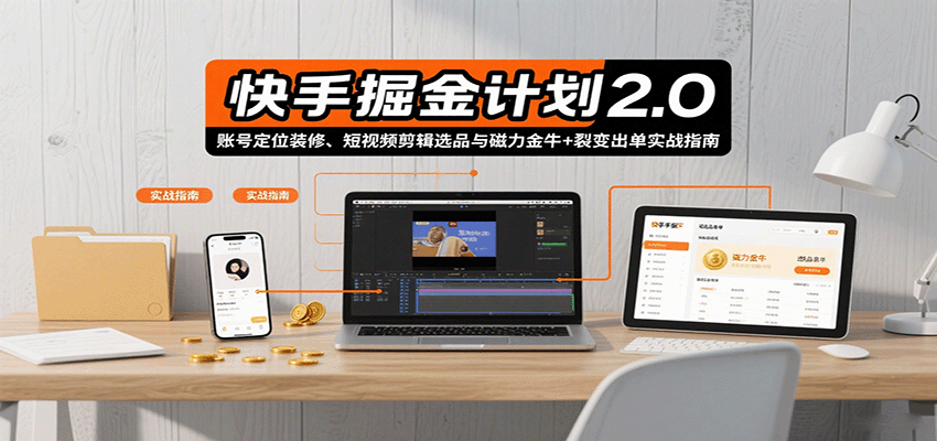 快手掘金计划2.0，账号定位装修、短视频剪辑选品与磁力金牛+裂变出单实战指南-AI学习资源网