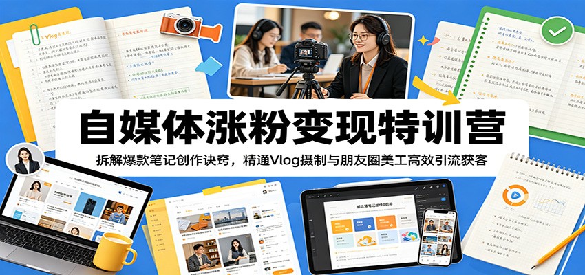 自媒体涨粉变现特训营：拆解爆款笔记创作诀窍，精通Vlog摄制与朋友圈美工高效引流获客-AI学习资源网