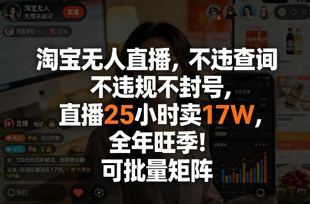 淘宝无人直播，不违规不封号，直播25小时卖17W，全年旺季！可批量矩阵【揭秘】-AI学习资源网