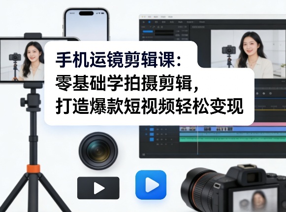 手机运镜剪辑课：零基础学拍摄剪辑，打造爆款短视频轻松变现-AI学习资源网