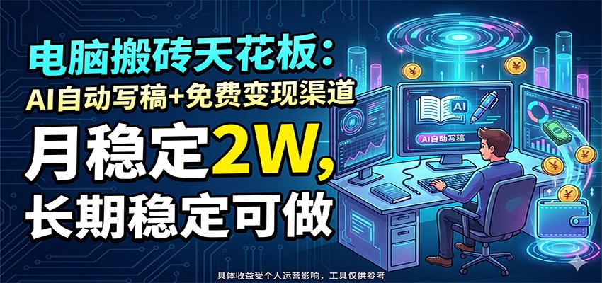 电脑搬砖天花板：AI自动写稿+免费变现渠道，月稳定2W，长期稳定可做-AI学习资源网