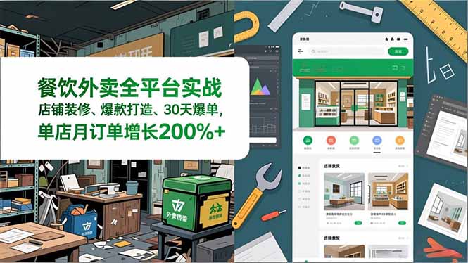 餐饮外卖全平台实战，店铺装修、爆款打造、30天爆单，手把手教学，单店月订单增长200%+-AI学习资源网