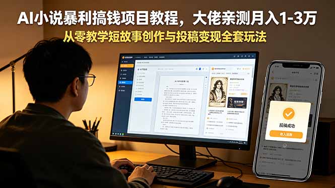 AI小说暴利搞钱项目教程，大佬亲测月入1-3万，从零教学短故事创作与投稿变现全套玩法-AI学习资源网