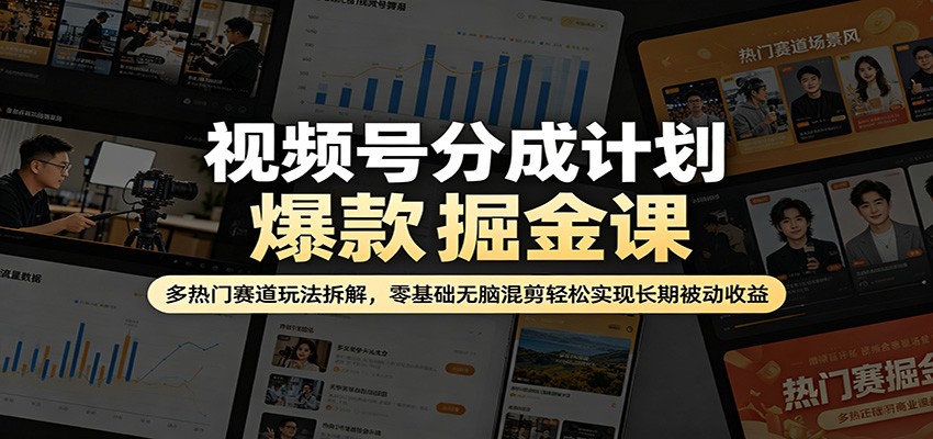 视频号分成计划爆款掘金课：多热门赛道玩法拆解，零基础无脑混剪轻松实现长期被动收益-AI学习资源网